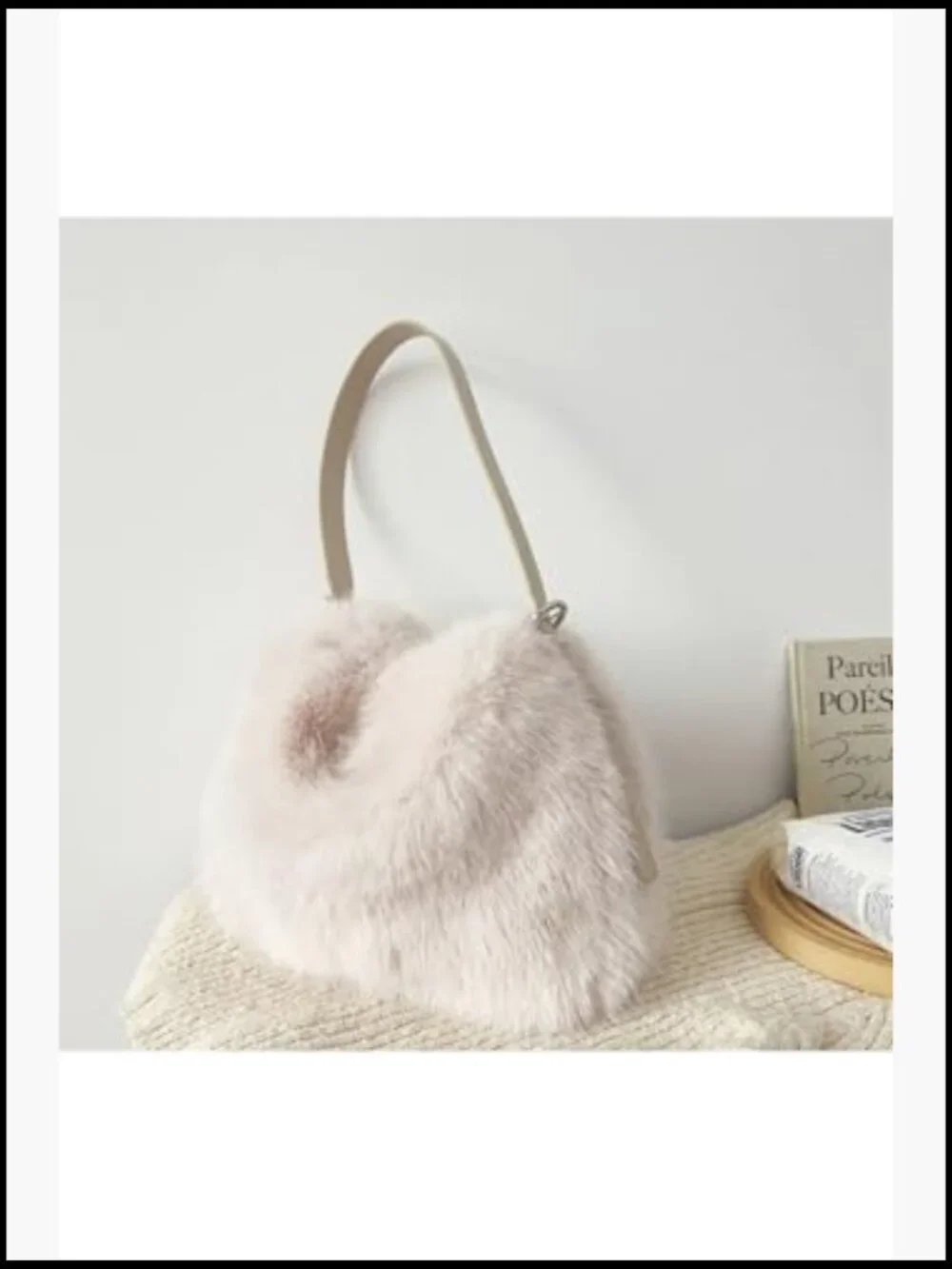 Soft Faux Fur Hobo Bag Adjustable Strap Shoulder Purse Plush Furry Handbag